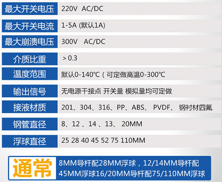 浮球液位計(jì)技術(shù)參數(shù)對(duì)照表